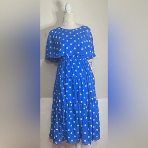 NWT Maison Tara Blue Polka Dot Tiered Ruffle Midi Dress. Sz 4
